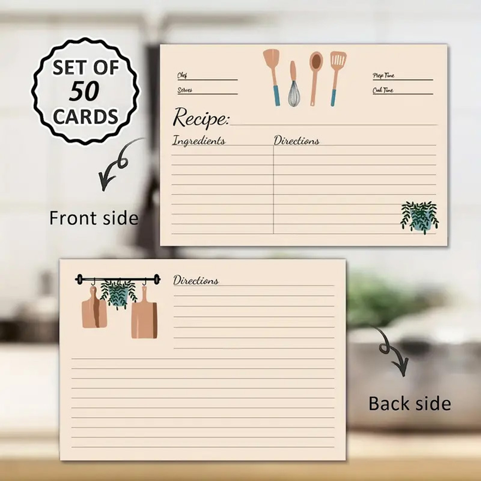Kitchen Baking Sheet Organizer - 50 Cartões de Receitas para Fichário: