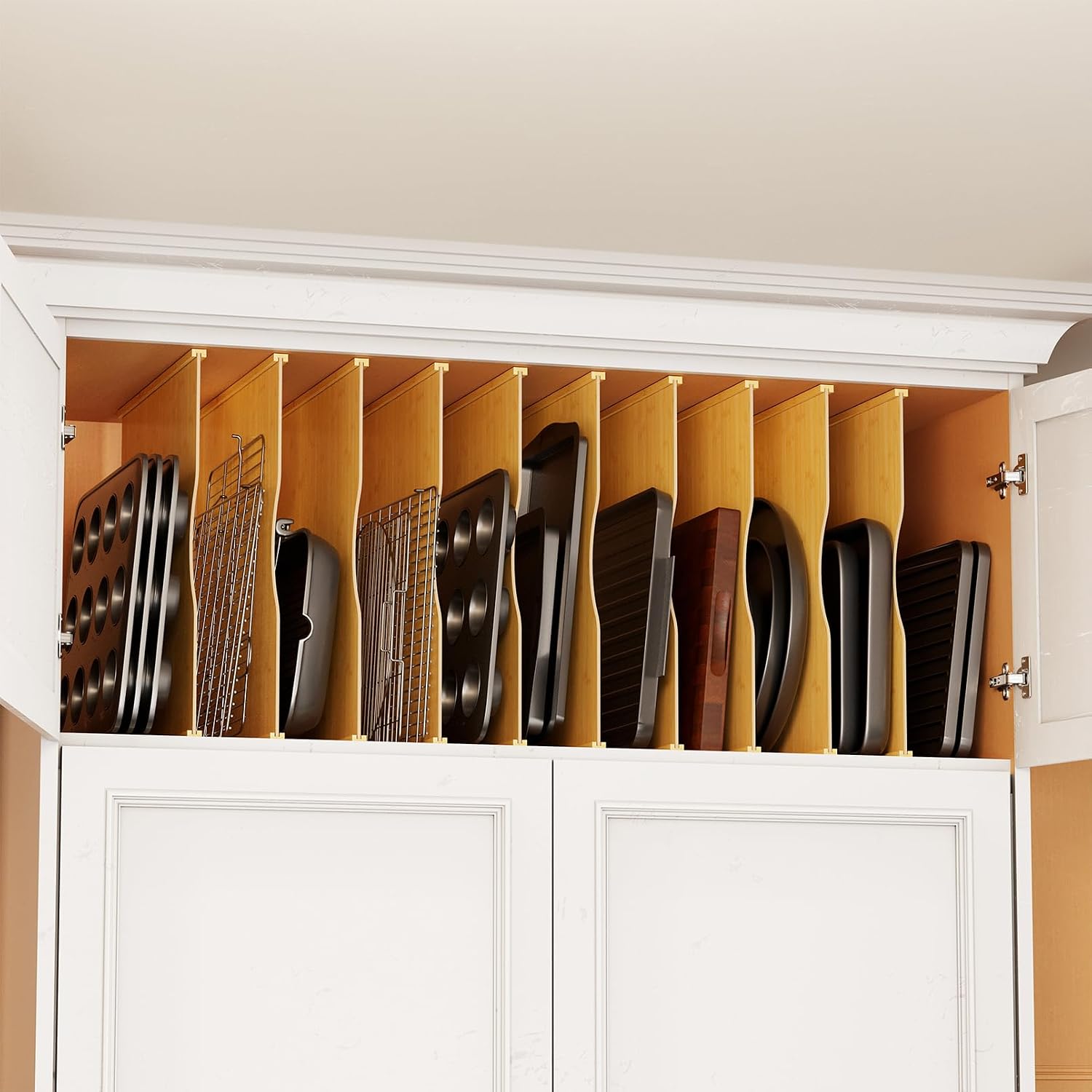 Kitchen Baking Sheet Organizer - Pacote com 10 Divisores de Bambu